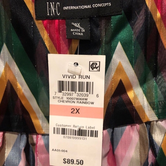 INC Women's Colorful Chevron Surplice Neck Bell Sleeve Top Plus Sizes 2X/3X - Picture 13 of 15